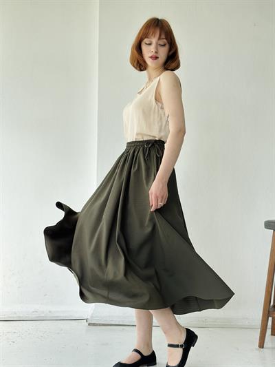 Retrobird Circle Kloş Midi Boy Haki Etek