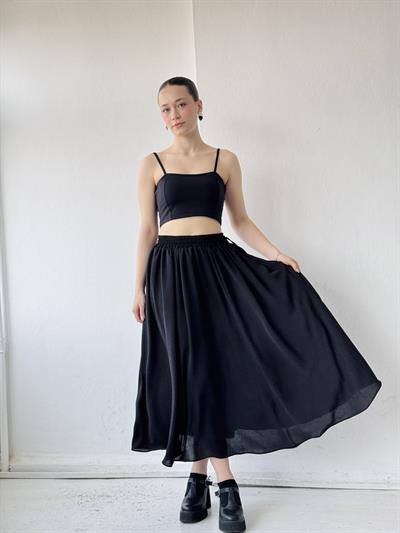 Retrobird Siyah Circle Kloş Midi Boy Etek