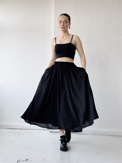 Retrobird Siyah Circle Kloş Midi Boy Etek