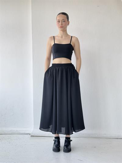 Retrobird Siyah Circle Kloş Midi Boy Etek