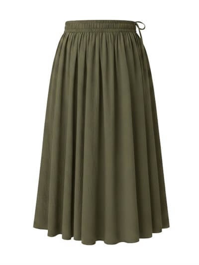 Retrobird Circle Flared Midi Length Khaki Skirt