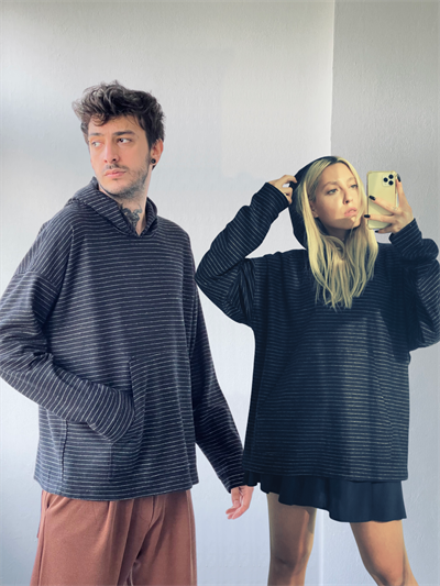 Retrobird Striped Oversize Unisex Hooded Sweatshirt