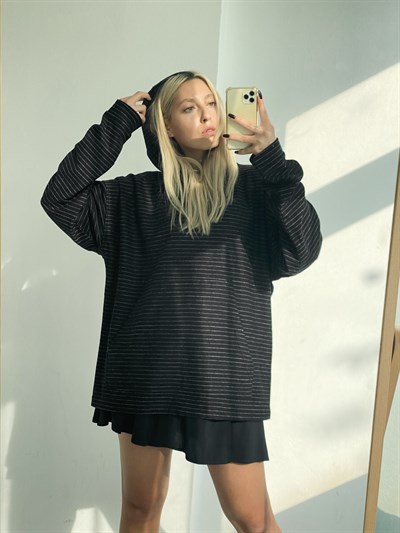 Retrobird Striped Oversize Unisex Hooded Sweatshirt