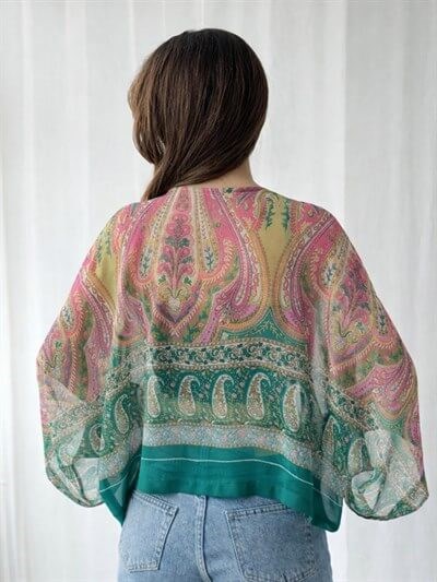 Retrobird Multicolored Design Boho Mini Kimono