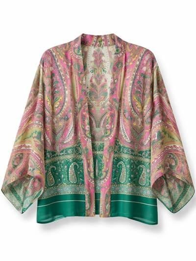 Retrobird Multicolored Design Boho Mini Kimono