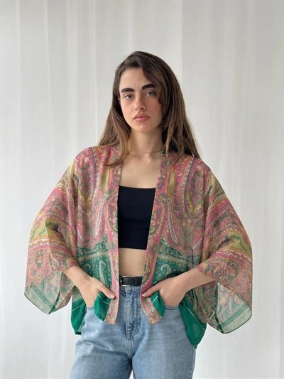Retrobird Multicolored Design Boho Mini Kimono