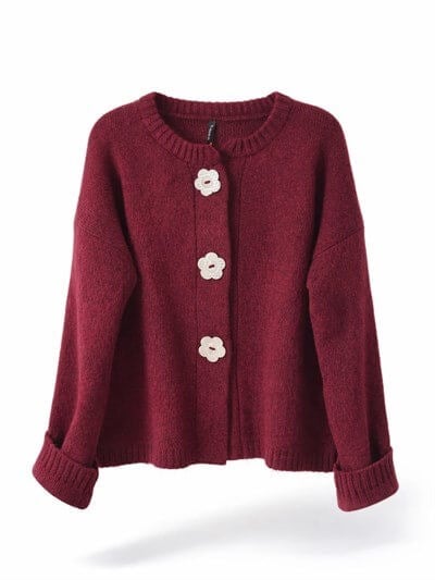 Retrobird Daisy Bloom Burgundy Floral Buttoned Cardigan