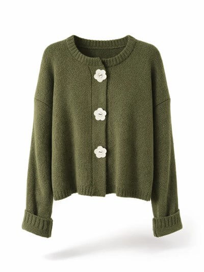 Retrobird Daisy Bloom Khaki Floral Buttoned Cardigan