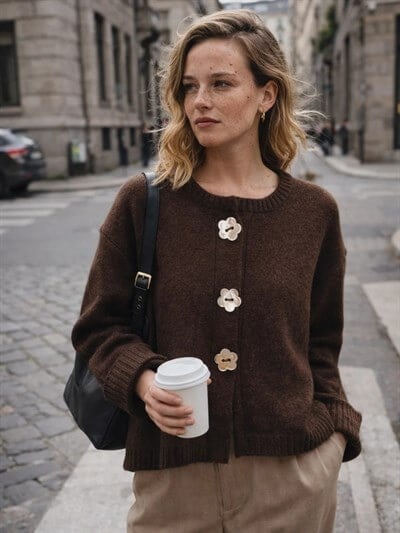 Retrobird Daisy Bloom Brown Floral Buttoned Cardigan