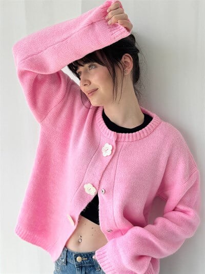 Retrobird Daisy Bloom Pink Floral Buttoned Cardigan