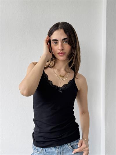 Retrobird Black Tank Top with Lace Details