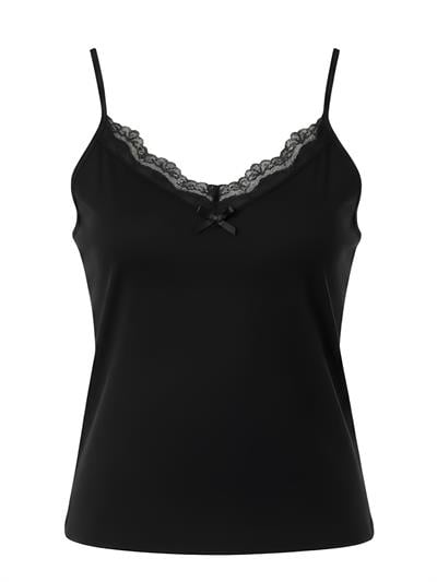 Retrobird Black Tank Top with Lace Details