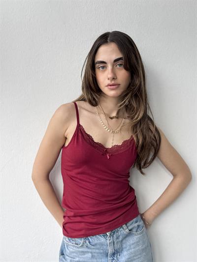 Retrobird Burgundy Tank Top with Lace Details