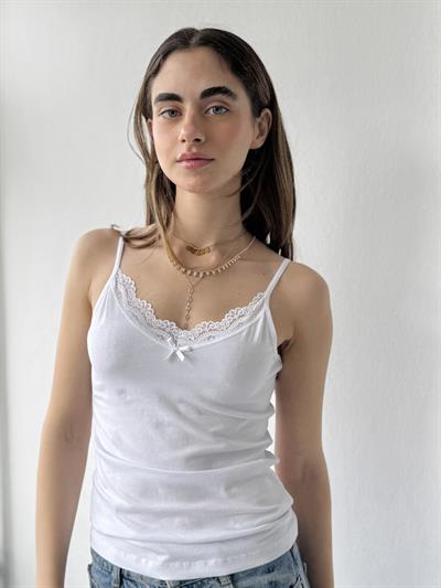 Retrobird White Tank Top with Lace Details