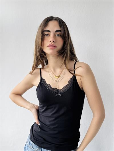 Retrobird Black Tank Top with Lace Details