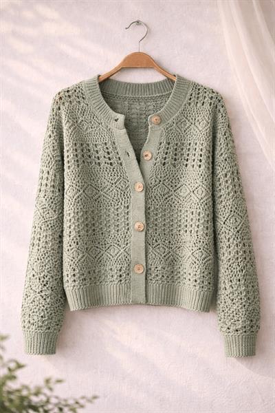 Retrobird Light Green Perforated Spring Cardigan