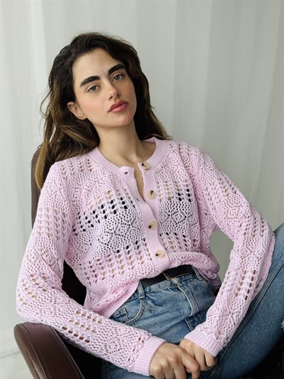 Retrobird Pink Perforated Spring Cardigan