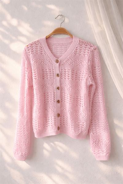 Retrobird Pink Perforated Spring Cardigan