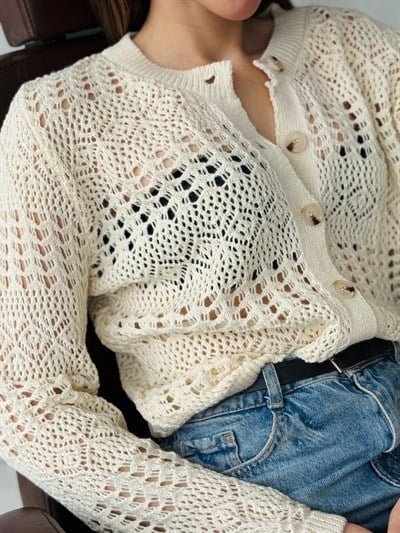 Retrobird Cream Perforated Spring Cardigan