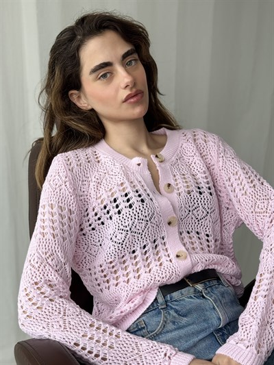 Retrobird Pink Perforated Spring Cardigan