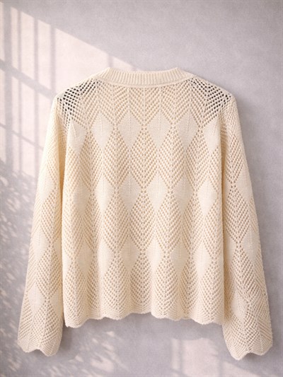 Retrobird Perforated Spring Cream Cardigan
