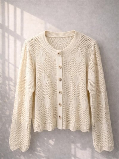 Retrobird Perforated Spring Cream Cardigan