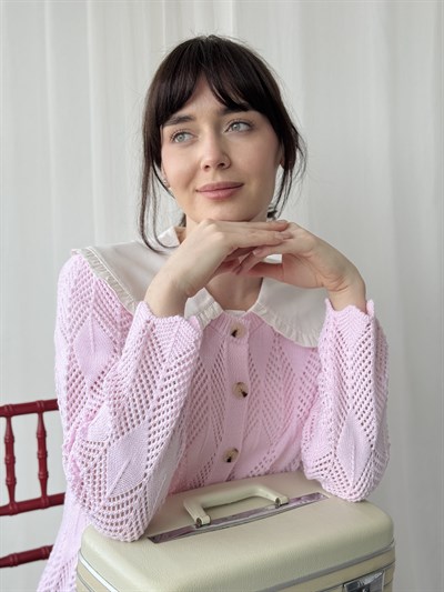 Retrobird Perforated Spring Pink Cardigan