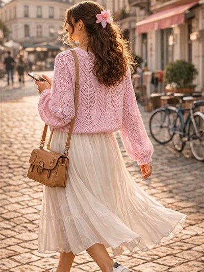 Retrobird Perforated Spring Pink Cardigan