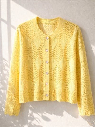 Retrobird Perforated Spring Yellow Cardigan