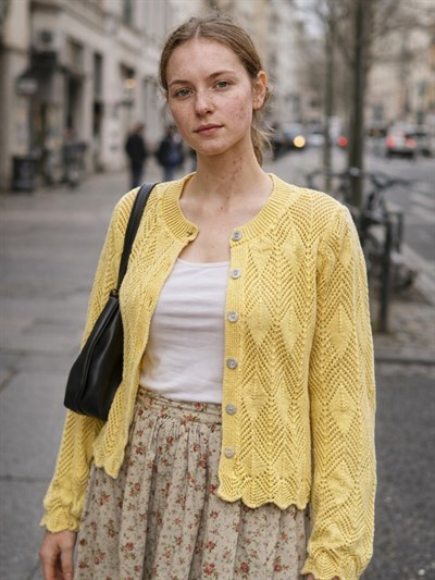 Retrobird Perforated Spring Yellow Cardigan