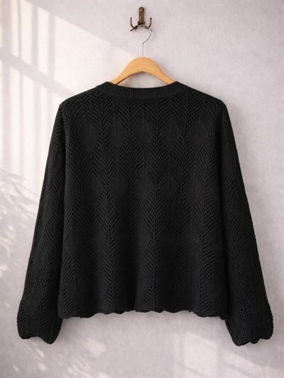 Retrobird Perforated Spring Black Cardigan