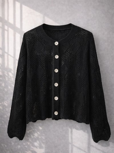 Retrobird Perforated Spring Black Cardigan