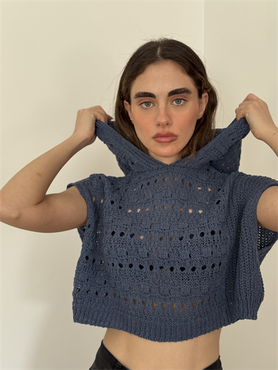 Retrobird Indigo Perforated Crop Spring Knit