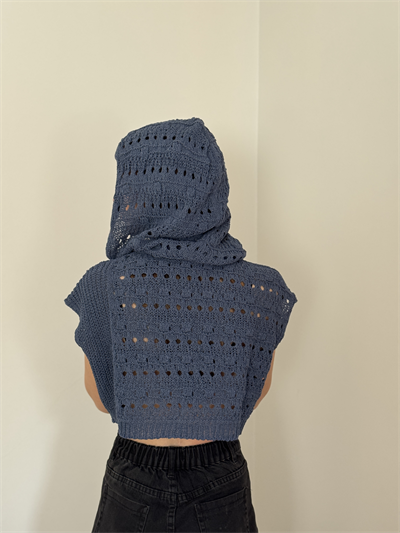Retrobird Indigo Perforated Crop Spring Knit