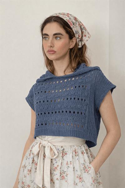 Retrobird Indigo Perforated Crop Spring Knit