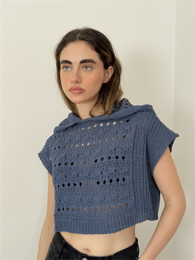 Retrobird Indigo Perforated Crop Spring Knit
