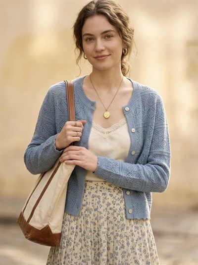 Retrobird Desenli Delikli Baharlık Kül Mavi Hırka