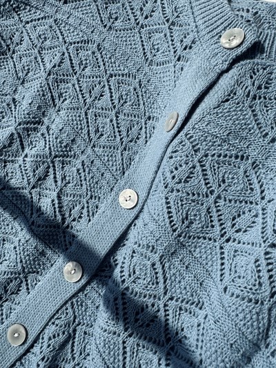 Retrobird Desenli Delikli Baharlık Kül Mavi Hırka