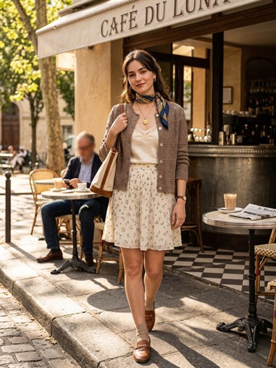 Retrobird Patterned Perforated Spring Mink Cardigan