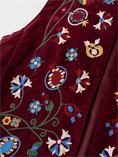 Retrobird Elara Nakışlı Bağlamalı Bordo Yelek