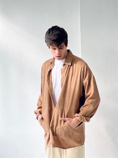 Retrobird Erkek Kadife Oversize Vizon Ceket Gömlek