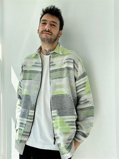 Retrobird Mens Oversize Zippered Standard Gray Cardigan Jacket