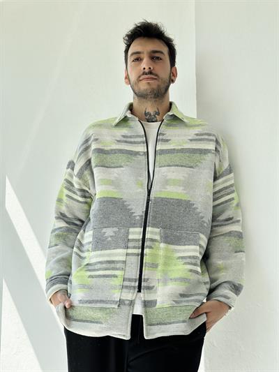 Retrobird Mens Oversize Zippered Standard Gray Cardigan Jacket