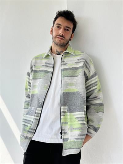 Retrobird Mens Oversize Zippered Standard Gray Cardigan Jacket