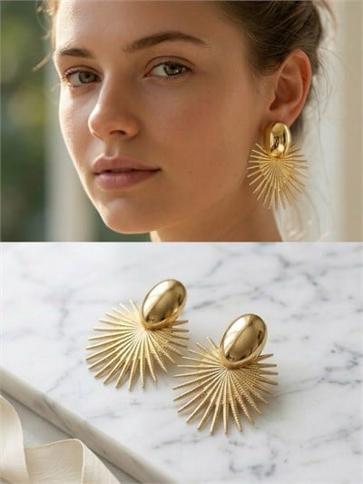 Retrobird Estelle Vintage Style Gold Renkli Tasarım Küpe