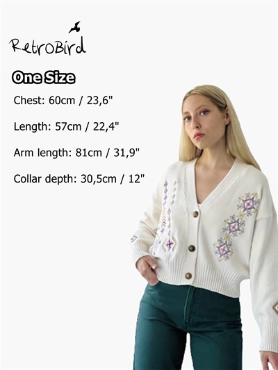 Retrobird Etnik Nakışlı Standart Beden Sisan İplik Hırka