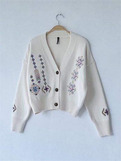 Retrobird Etnik Nakışlı Standart Beden Sisan İplik Hırka