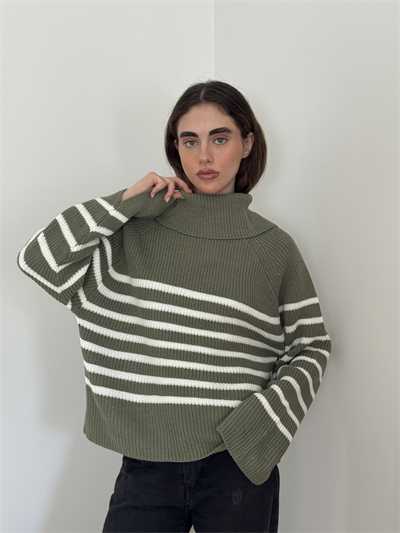 Retrobird Khaki Wide Double Collar Knitwear Sweater