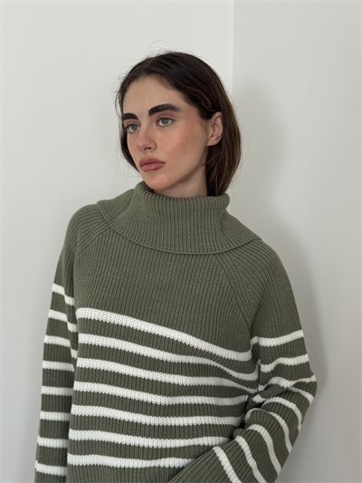 Retrobird Khaki Wide Double Collar Knitwear Sweater