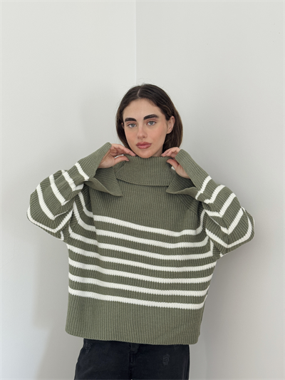Retrobird Khaki Wide Double Collar Knitwear Sweater